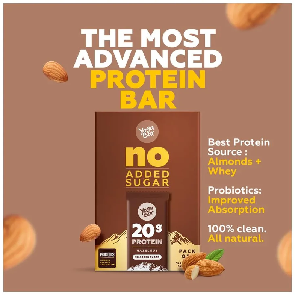 Yoga Bar 20g Protein Bars - Hazelnut, No Added Sugar, Loaded With Fibre, 70 g (Pack of 6)-8.webp